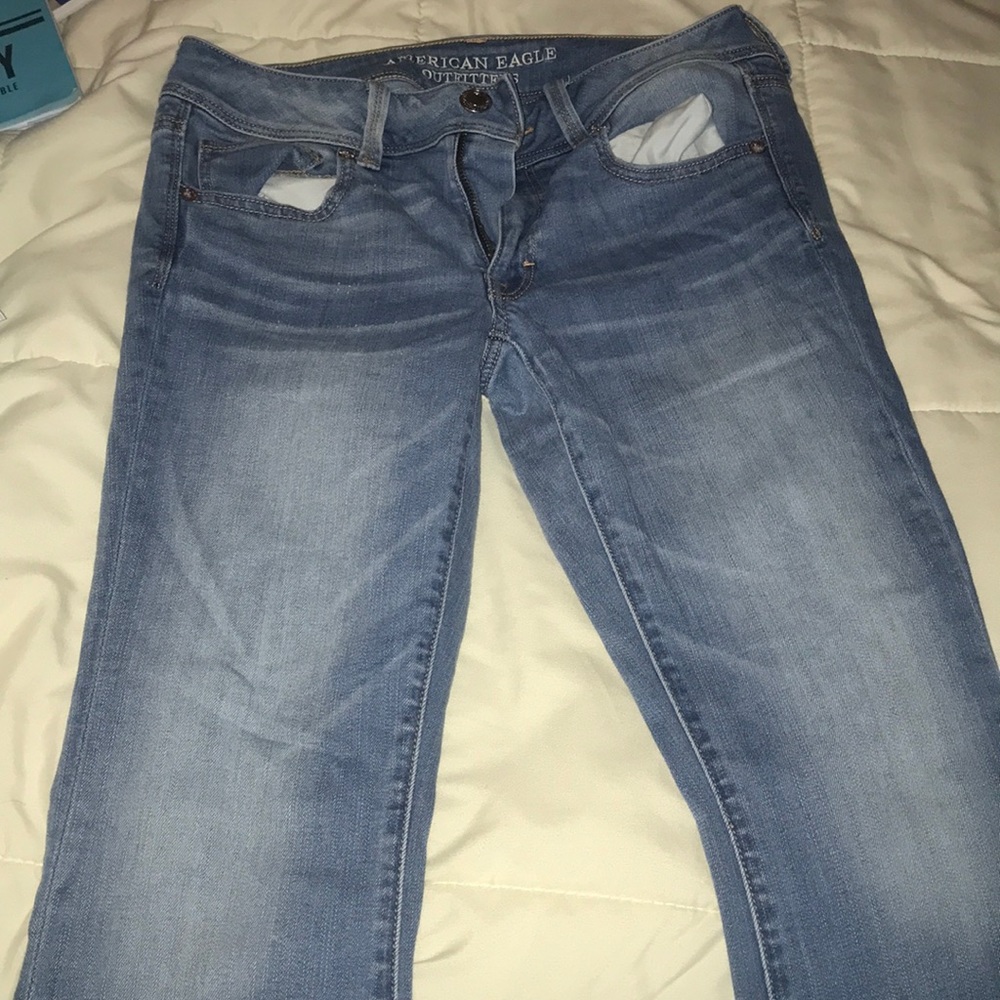 American eagle kick boot angled hem jeans!